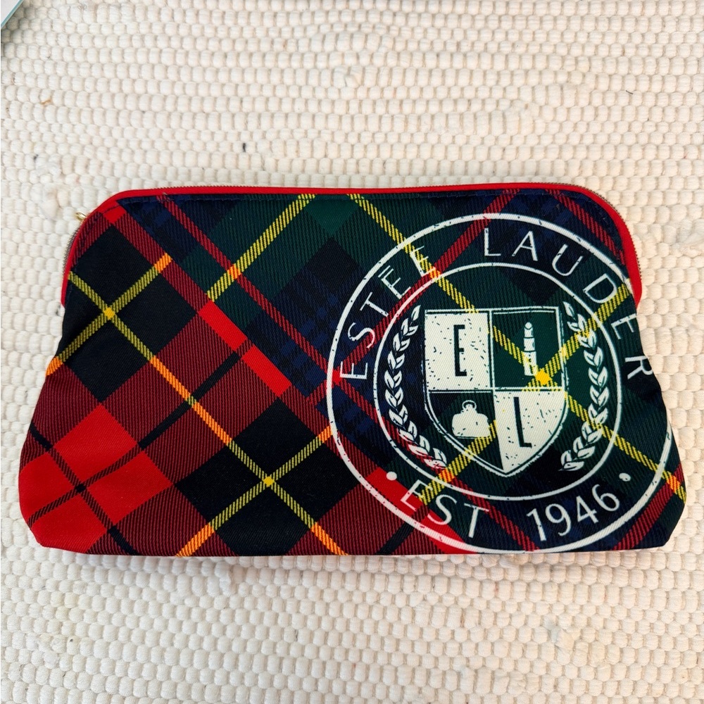 Estee Lauder Plaid Toiletry Bag - Red, Green, and Yellow